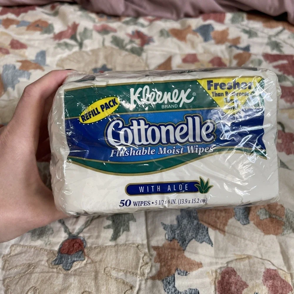 VTG Kleenex Cottonelle Aloe Flushable Wipes Refillable Tub Combo 100 Pc 1997